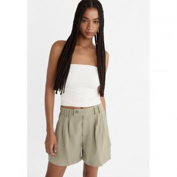 Stradivarius Flowing Bermuda Shorts with Pleats Khaki 6
