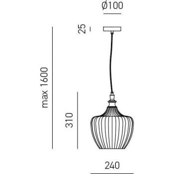 Lampadario Sospeso Cleofe Metallo Ottone Vetro Ambra, 1 Luce E27, D.24 cm