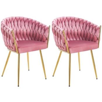 Coppia di sedie ergonomiche in velluto rosa antico per sala pranzo e ufficio