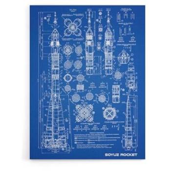 Artery8 Soyuz Rocket USSR Space Map Canvas – 18x24 (Blue)