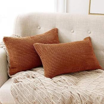 Coussins velours orange – ensemble de deux housses (30×50 cm)