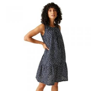 Trisa Smock Dress, Navy & White Micro‑Dot (Size 10)