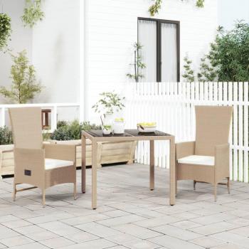 Set de Jardín 3 Piezas con Cojines de Ratán Sintético