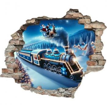 Queence 3D-Wandtattoo »Schneelandschaft mit Lokomotive«, (1 St.), selbstklebender Wandsticker Weihnachten