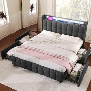 Letto a Doghe in Legno Grigio con spazio contenitore