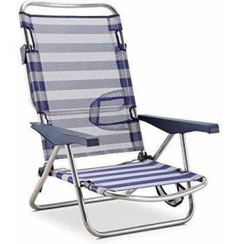 Solenny Beach Chair 4‑Posizioni Blu/Bianco – Schienale Basso, Manici Inclusi
