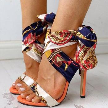 Femmes Cravate Croisée Sandale Estival Nouveaux Dames Ouvert Lattice Talon Haute Point Aiguille Femelle Fête