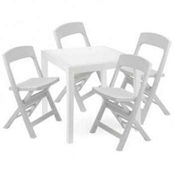 Set Falconara Outdoor Comfort – Salottino Bianco, Tavolo Quadrato e 2 Sedie Pieghevoli, Made in Italy