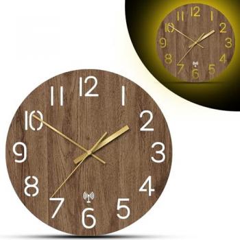 Horloge FISHTEC Wood & Light avec lumières LED jaunes chaudes