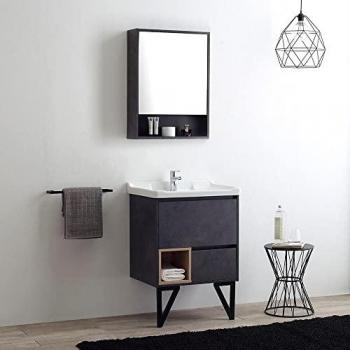 Mobile Bagno a Terra CM60 Grigio Industriale – Specchio + Contenitore Vienna