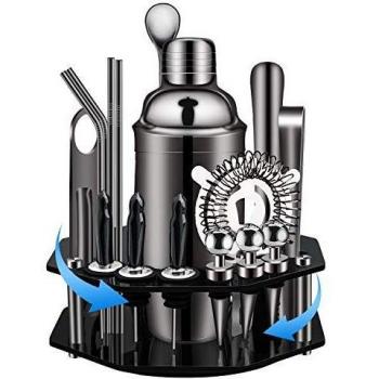 Cocktail Set, 19-Piece Premium Bartending Kit with Rotating Stand, Stainless Steel Cocktail Making Set