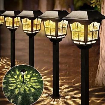 BEAU JARDIN Solar LED Landscape Lighting Set (4), IP65 Rating, Auto On/Off Functionality, Rechargeable Battery, Stainless Steel Build, Glass Lens Design