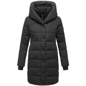 Navahoo Steppmantel Knutschilein Damen Wintermantel mit abnehmbarem Fleece-Kragen, schwarz, Größe 2XL