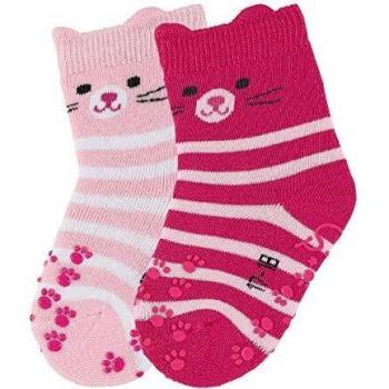 Calzini antiscivolo per bambini Faccia di gatto rosa confezione doppia