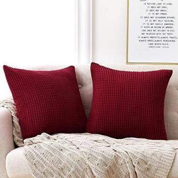 Wine Colored Corduroy Square Throw Pillow Cases, 2 Pieces
