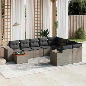 Garden Patio Sofa Set (10 Pieces) in Grey Poly Rattan with Cushions