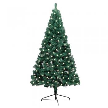 Albero di Natale Metà con Luci LED e Supporto Verde 240 cm PVC