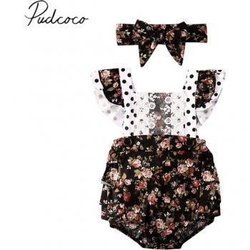 Tenue d'été en dentelle avec bandeau pour bébé fille