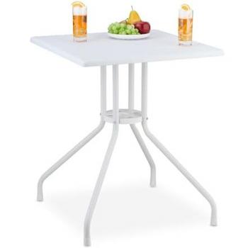 Tavolino Esterno in Plastica e Acciaio, Design Rattan, 75 x 61 x 61 cm, Bianco