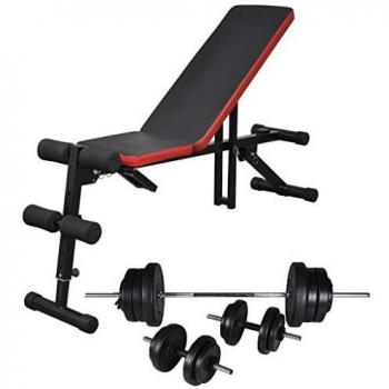 VidaXL Fitness Bench with Barbell and Dumbbell Set 30.5 kg