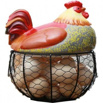 Keramik-Henne-Eierschrank: Drahtkorb für Eier, Obst & Vorräte (19 cm × 22 cm)