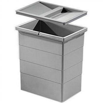 Cubo de basura plástico gris claro, 350 mm de altura, con tapa