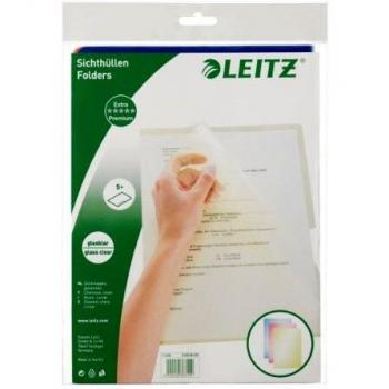 Leitz Premium Folder with Clear Glass and Reinforced Edges in Orange, 0.15mm Thickness, A4 Size, Pack of 5