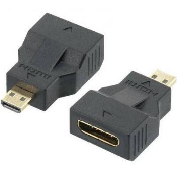 Speaka HDMI-Adapter, 1x HDMIStecker D Micro und 1x HDMI-Buchse C Mini, schwarz vergoldete Steckkontakte Audio Return Channel (ARC)