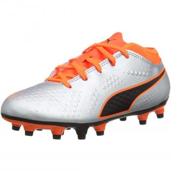 Puma Kinder-Fußballkicker One 4 SYN FG 33 EU – Silbergrau Orange Schwarz