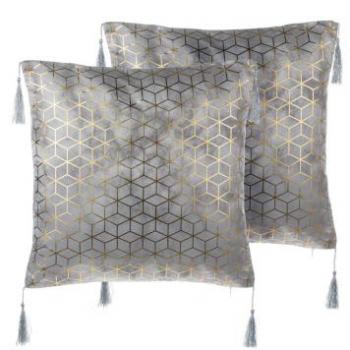 Conjunto de 2 cojines Camellia 45 x 45 cm gris con diseño geométrico