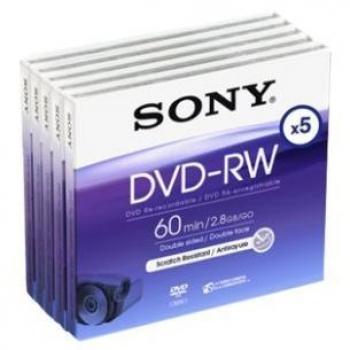 Sony 8 cm Mini DVD‑RW, 2.8 GB Storage, 60‑Minute Video, 5‑Pack for Camcorders