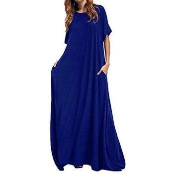Kidsform Robe Longue d'été Femme Grande Taille Manches Courtes A-Marine 38 EU