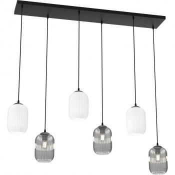 Lampadario 6 Luci Verde in Acciaio e Vetro Bianco Plissettato