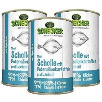 Schecker 3 x 410g Hundemenü Scholle mit Petersilienkartoffeln