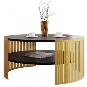 Table Basse Sordore 103, Finition Dorée et Noire, 75 cm