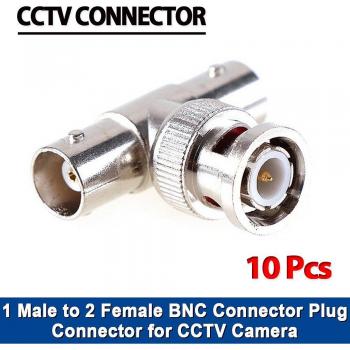 10-Pack BNC T Connector 1 Male to 2 Female Splitter for Surveillance Cameras