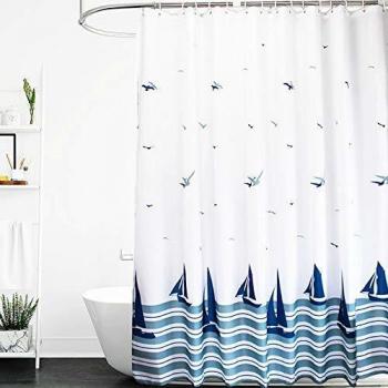 Nautical Blue Sailboat Shower Curtain, 14 Hook Rings