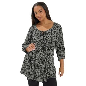 Yours Women's Leaf Print Knot Collar Top, Black, 20