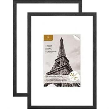 Schwarzer Desktop‑ und Wandrahmen für Poster – Massivholz mit Plexiglas, 2‑Pack