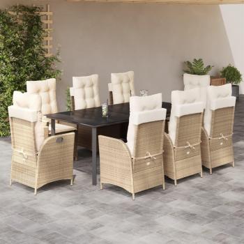 VidaXL 9-Piece Rattan Garden Dining Set with Beige Cushions