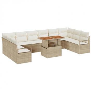 Completo set divani outdoor con ripostiglio – 11 unità – Beige Poly Rattan – Vidaxl
