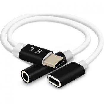 Avizar Adattatore USB-C a Jack 3.5mm e USB-C Nero