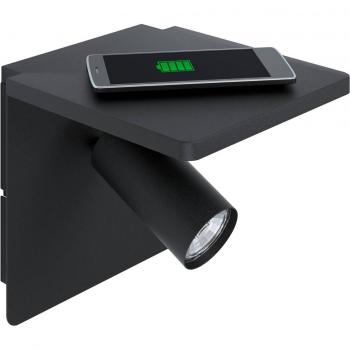 Ciglie Schwarz LED Wandleuchte mit Lesearm und QI-Ladefunktion