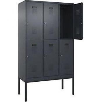 C+P Evolo PLUS Doppelstock-Spind, 3 Abteile, Grau, 1200 mm Breite, mit schmalen Füßen, Zylinderschloss