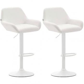 Ensemble de 2 Tabourets de Bar Braga Similicuir Blanc avec Fonction Hauteur Ajustable, Dossier et Repose-pieds
