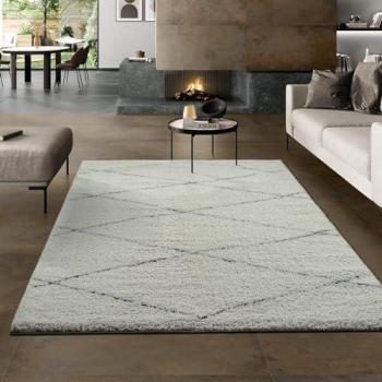 Tapis Bahar, shaggy, 80x150 cm, blanc noir