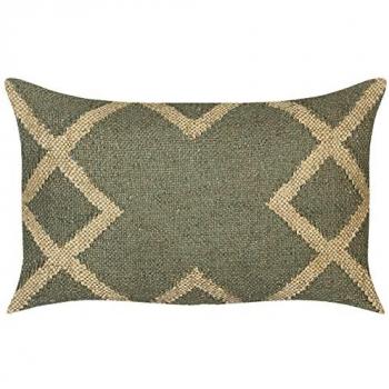 Faded Colours Green Beige Jute Wool Scatter Cushion 30 x 50 cm