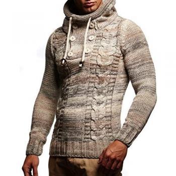 Leif Nelson Herren Pullover Grobstrick mit Kapuze