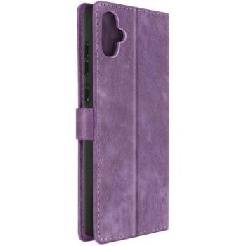 Estuche en piel imitación cepillada con correa de mano violeta para Samsung Galaxy A05