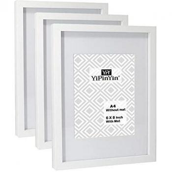 Gallery Wooden Boxed A4 Picture Frame 3 Packs with Real Glass Front for Tabletop or Wallmounted